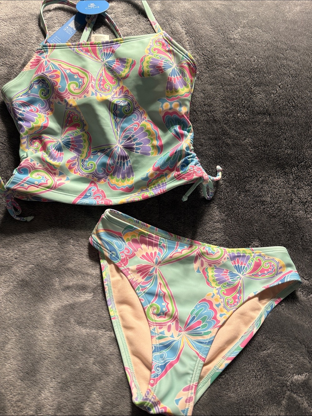 Cupshe Mint Butterfly Print Tankini with Pink, Blue & Yellow Bright Accents